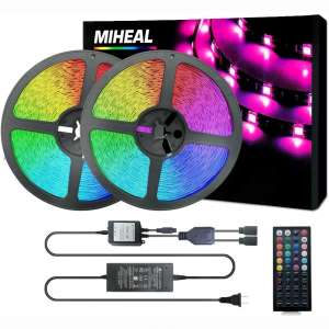 Miheal Led Strip Lights Kit 65.6ft(20M) 5050 SMD RGB Flexible LED Tape Lights Non-Waterproof with DC24V UL Power Supply 44Key IR Remote Controller for Under Cabinet Lighting Bedroom
