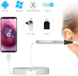 USB Otoscope-Ear Scope Camera, Anykit New Upgraded 4.3mm Diameter Visual Ear Camera HD Ear Endoscope with Earwax Cleaning Tool and 6 Adjustable LED Lights for Android and Windows & Mac