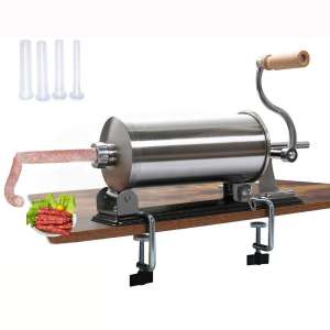 uyoyous 6LBS 3L Sausages Stuffer Horizontal Kitchen Machine Stainless Steel Homemade Manual Stainless Steel Meat Filler Kit With 4 Size Tubes for 2-inch Table