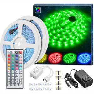 Led Strip Lights Kit, MINGER 32.8Ft RGB Light Strip with Remote, Controller Box and Support Clips Ideal
