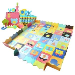 Baby Play Mat with Fence and Tummy Time Mat 6ft x 6ft, Interlocking Floor Mats for Baby Activity Center, 36-Piece Foam Flooring Tiles
