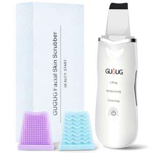 GUGUG Skin Scrubber,Skin Spatula, Blackhead Remover Comedone Extractor, Facial Skin Scrubber, Pore Cleanser & IP6X Waterproof USB Charger, Facial Lifting Tool