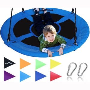 Saucer Tree Swing ,Giant 40 Inches with Carabiners and Flags, 700 lb Weight Capacity, Steel Frame, Waterproof, Easy to Install with Step by Step Instructions, Non-Stop Fun! (Blue)