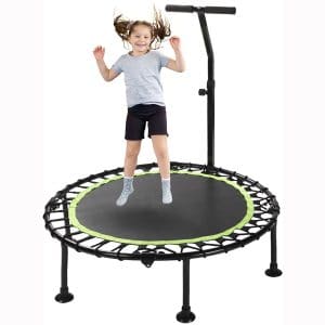 WV WONDER VIEW Trampoline for Kids， 40" Mini Trampoline, Rebounder Portable Fitness Trampoline with Adjustable Foam Handle for Indoor and Outdoor Exercise