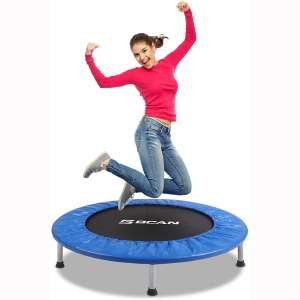 BCAN 38" Foldable Mini Trampoline, Fitness Trampoline with Safety Pad, Stable & Quiet Exercise Rebounder for Kids Adults Indoor Garden Workout Max 300lbs
