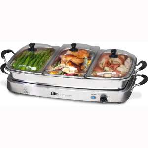 Elite Gourmet Elite Platinum EWM-9933 Maxi-Matic 7.5 Quart Triple Buffet Server, Tray, Oven-Safe Pan