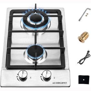 Gas Stove Gas Cooktop 2 Burners,12 Inches Portable Stainless Steel Built-in Gas Hob LPG NG Dual Fuel Easy to Clean