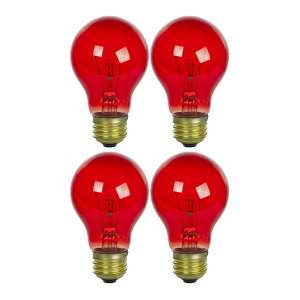 Sterl Lighting 4 Pack 25W A19 Red Colored Light Bulbs