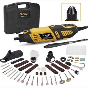 GINOUR Rotary Tool with MultiPro Keyless Chuck and Flex Shaft - 114pcs Accessories, 7 Variable Speeds, 4 Attachments, Rotary Tools Kit for Grinding