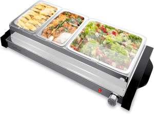 NutriChef Hot Plate Food Warmer Triple Buffet Server Chafing Dish Set, Portable Countertop Stainless Steel Electric Warming Tray