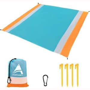 AISPARKY Beaches Blanket, Camping Mat Outdoor Picnic Blanket Large Sandproof Compact for 4-7 Persons Water Proof and Drying Mat Nylon Pocket Picnic