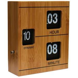 WoneNice Bamboo Retro Flip Down Clock - Internal Gear Operated Clock for Office, Bedroom, Kitchen, Hotel, Table, Desk