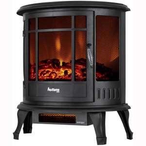 e-Flame USA Regal Freestanding Electric Fireplace Stove - 3-D Log and Fire Effect (Black)