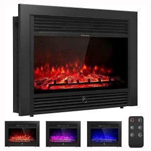 Giantex 28.5 Electric Fireplace Insert Recessed Mounted with 3 Color Flames Adjustable, 750 1500W Wall Fireplace Electric with Remote Control, Standing Fireplace Heater