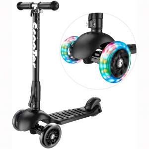 Greentest Scooter Foldable Adjustable Height Easy Turning 3 Wheel Scooter Kids Boys Girls Flashing PU Wheels