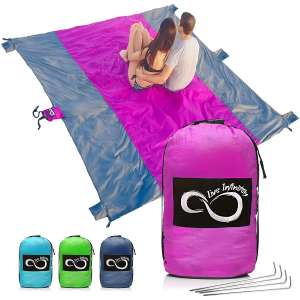 Live Infinitely Sand Free Beaches Blanket- 7 Person 9’ x 10’ Sand Proof Mat – Travel Friendly for Festivals