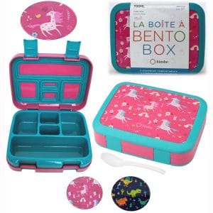 Unicorn Bento Lunch Box for Girls Toddlers, 5 Portion Control Sections, BPA Free Removable Plastic Tray, Pre-School Kid Toddler Daycare Lunches