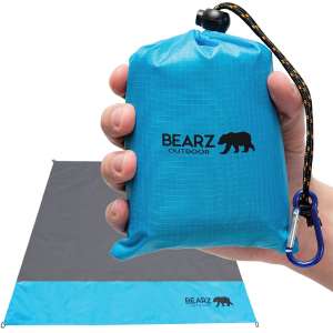 BEARZ Outdoor Beach Blanket, Waterproof Picnic Blanket 55″x60″ - Lightweight Camping Tarp, Compact Pocket Blanket