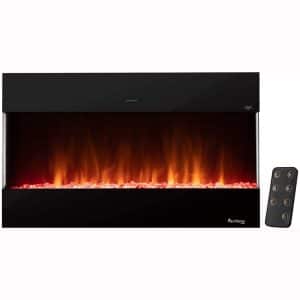 e-Flame USA Hampshire 36-inch Wall Mount Wall Insert LED Electric Fireplace with Timer - 3-D Logs and Fire Effect - New 2021 Model