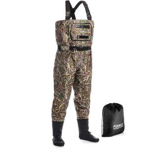 Foxelli Breathable Chest Waders – Camo Fly Fishing Waders for Men, Stockingfoot Waders