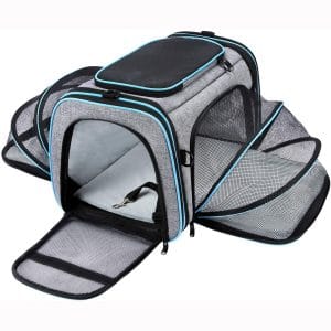 Maskeyon Airline Approved Pet Carrier, Large Soft Sided Pet Travel TSA Carrier 4 Sides Expandable Cat Collapsible Carrier with Removable Fleece Pad and Pockets