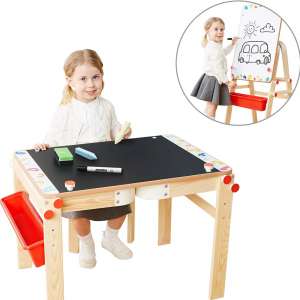 TOP BRIGHT Wooden Art Easel for Kids Art Table with Storage, Easel Desk for Toddler Adjustable