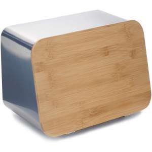 ALhom Bread Box with Bamboo Cutting Board Lid & Rack, Stainless Steel