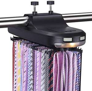 Aniva Tie Rack Motorized Revolving – Organizer, Holder, Hanger for Men’s Belts & Ties – Stores & Displays 64 Ties with LED Lights – Closet Rotating Organizer