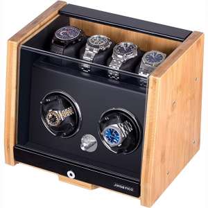 Watch Winder Made of Premium Natural Bamboo Shell for 6 Automatic Watches with High-Gloss Craftsmanship, 4 Setting Modes and Super Quiet Motor