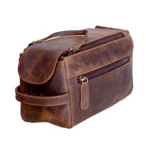 KOMALC Genuine Buffalo Leather Toiletry Bag