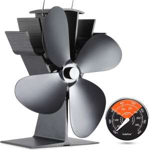 GALAFIRE [ 2 Years ] 122°F Start Silent Heat Powered Wood Stove Fan 4 Blade Black Small