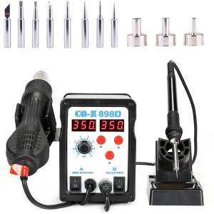 CO-Z 2 in 1 SMD Soldering Iron & Hot Air Rework Station with LED Display, 898D Soldering Kit