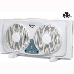 JPOWER 9 Inch Twin Window Fan, 3-Speed Reversible Air Quiet Flow and Thermostat Control,ETL Safety Listed
