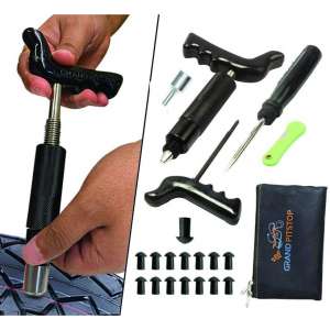 GRAND PITSTOP Tubeless Tire Puncture Repair Kit for Motorcycle and Cars with 15 Mushroom Plugs