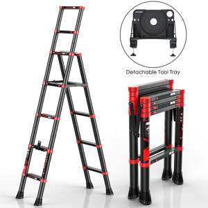 charaHOME Telescoping Ladder A-Frame Aluminum Extension Ladder Lightweight Portable Multi-Purpose Folding Ladder