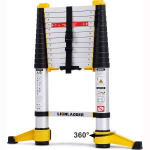 Lionladder 12.5FT EN131-6 Telescoping Ladder, One-Button Retraction, Pro Aluminum Ladder, 330 Lbs Capacity