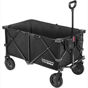 VIVOSUN Heavy Duty Collapsible Folding Wagon Utility Outdoor Camping Beach Cart with Universal Wheels & Adjustable Handle, Black