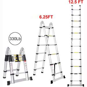 Jiahe12.5FT:3.8M Aluminum Telescoping Extension Ladder Portable Multi-Purpose Folding A-Frame Ladder with Hinges