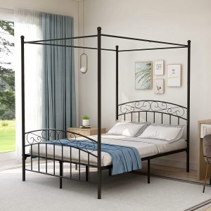 Beautiplove Metal Canopy Bed Frame Full Size with Headboard