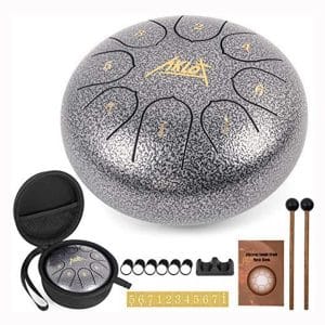 teel Tongue Drum, AKLOT 6 inch 8 Notes Tank Drum C Key Percussion Steel Drum Kit w Drum Mallets Note Stickers Finger Picks Mallet Bracket and Gig Bag