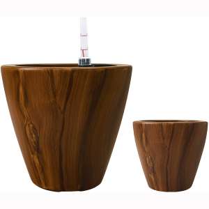 Catleza Smart Self-Watering 5" and 10" Planter Pots for Indoor and Outdoor Wood Imitation Round Cone Eco-Friendly Suitable