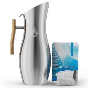 pH Vitality Stainless Steel Alkaline Water Pitcher - Alkaline Water Filtering Pitchers by Invigorated Water - High pH Filtered Water - Includes Long Life Filter, 64oz 1.9L