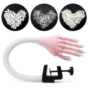 Flexible Nail Practicing Hand with 300pcs Nail Tips for Acrylic Nails, Professional Manicure Fake Nail Training Hand