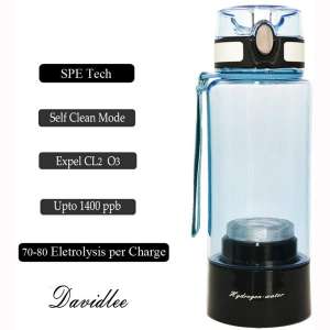 Davidlee Portable Hydrogen-Rich Generator Waters Bottle PEM Technology Ionizer Mode 3 mins Self- cleaning Function High Concentration Discharge Ozone and Chlorine - 380ml F6