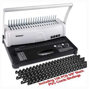 MAKEASY Binding Machine, 21-Hole, 450 Sheet, Paper Punch Binder with Starter Kit 100 PCS 3:8'' PVC Comb Bindings