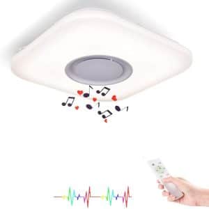 Horevo 24W Square Smart Ceiling Light Fixture with App and Remote for Bedroom, LED Modern Dimmable Music Color Changing Ceiling Light