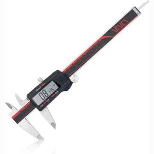VINCA DCLA-0605 Electronic Digital Vernier Micrometer Caliper Measuring Tool Stainless Steel Large LCD Screen 0-6 Inch:150mm, Inch:Metric:Fractions, Red:Black
