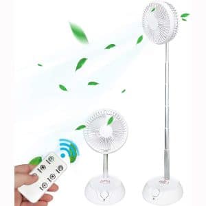 Portable Standing Fan, Foldable Desk Fan 10000mAh Battery & USB Powered 9 Speeds Silence Air Circulator Fan with Remote Control 8h Timer